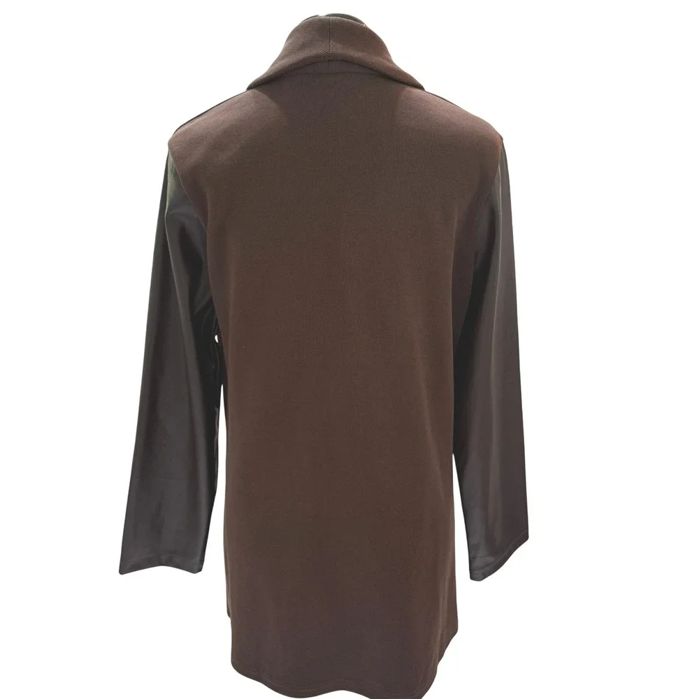 NWOT Area Stars Brown‎ Blazer Faux Leather Sleeve Knit Jacket Small